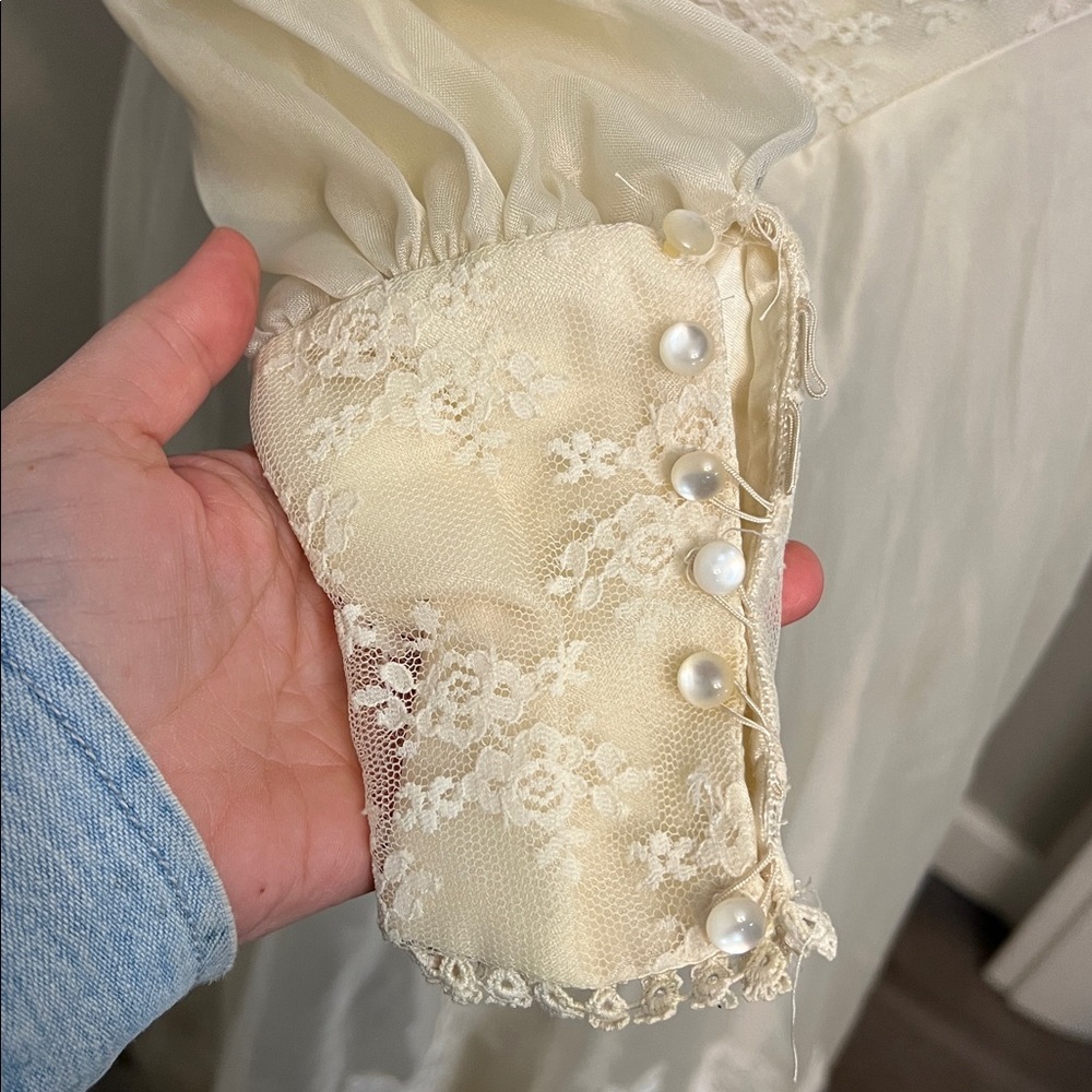 HANDMADE VINTAGE LONG LACE-UP  COTTAGECORE BOHO WEDDING GOWN 60’s/70’s - Picture 8 of 17